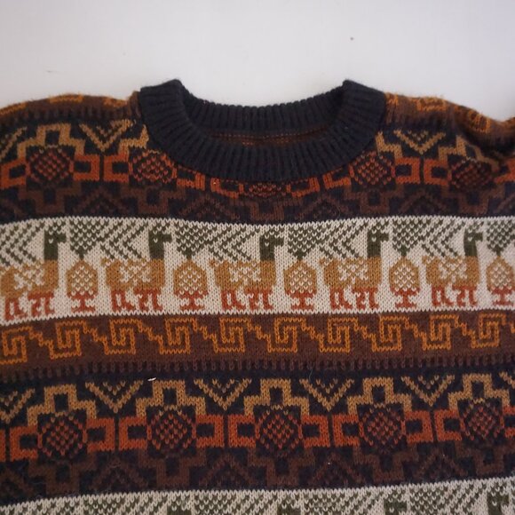 Vintage Black Brown Aztec Biggie Cosby Eclectic Grandpa Knit Crewneck Sweater XL - Picture 6 of 7